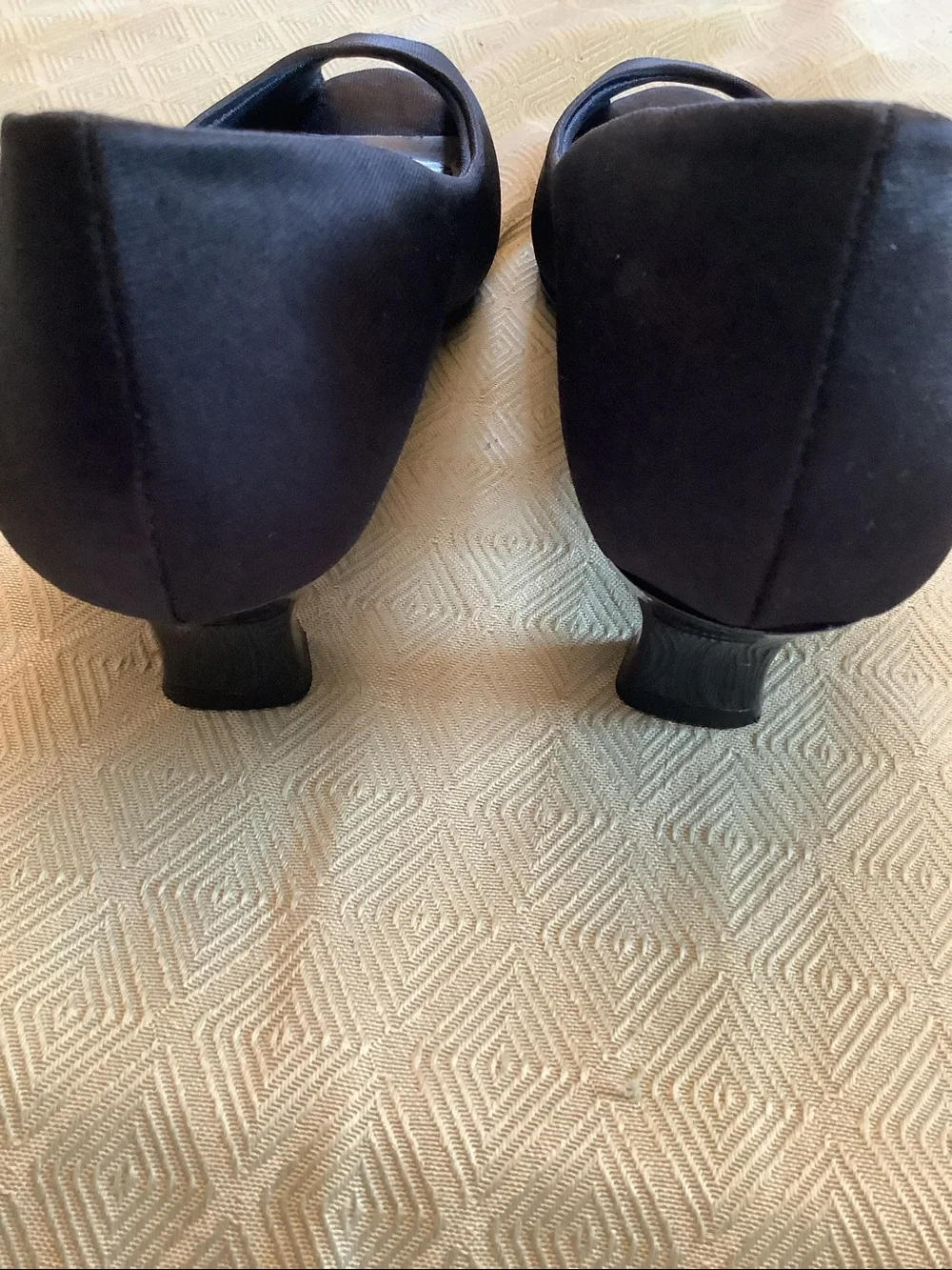 Abella Black (Navy?) Satin Peep-Toe Heels